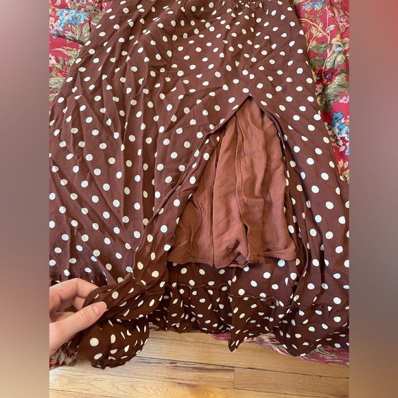 Reformation Meadow Dress in Brown Polka Dot, Vintage Retro Style Midi Dress - Picture 6 of 9
